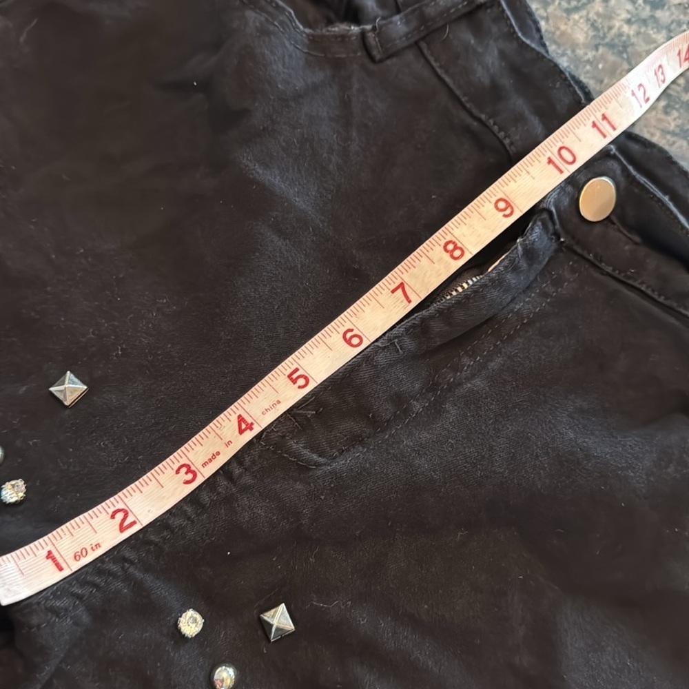 Black studded rocker distressed denim skinny jeans XL - Picture 9 of 13